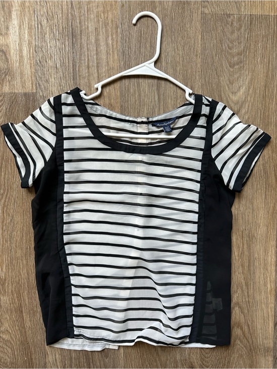 American Eagle Outfitters Tops - American Eagle Outfitters Sheer Navy White Striped Chiffon Blouse Top Size XS